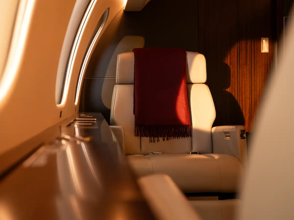 The VistaJet Bombardier Global 8000 seat behind the cockpit