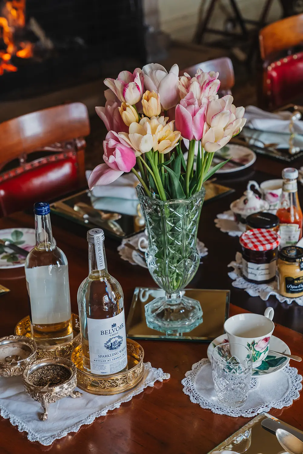 A table which has been prepared for a meal