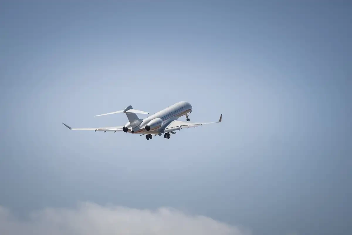 A long-range jet departing, these jets can exceed 6,000 nautical miles