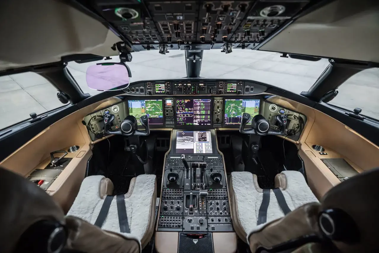 A cockpit of a Private Jet, which helps the plane reach top speed